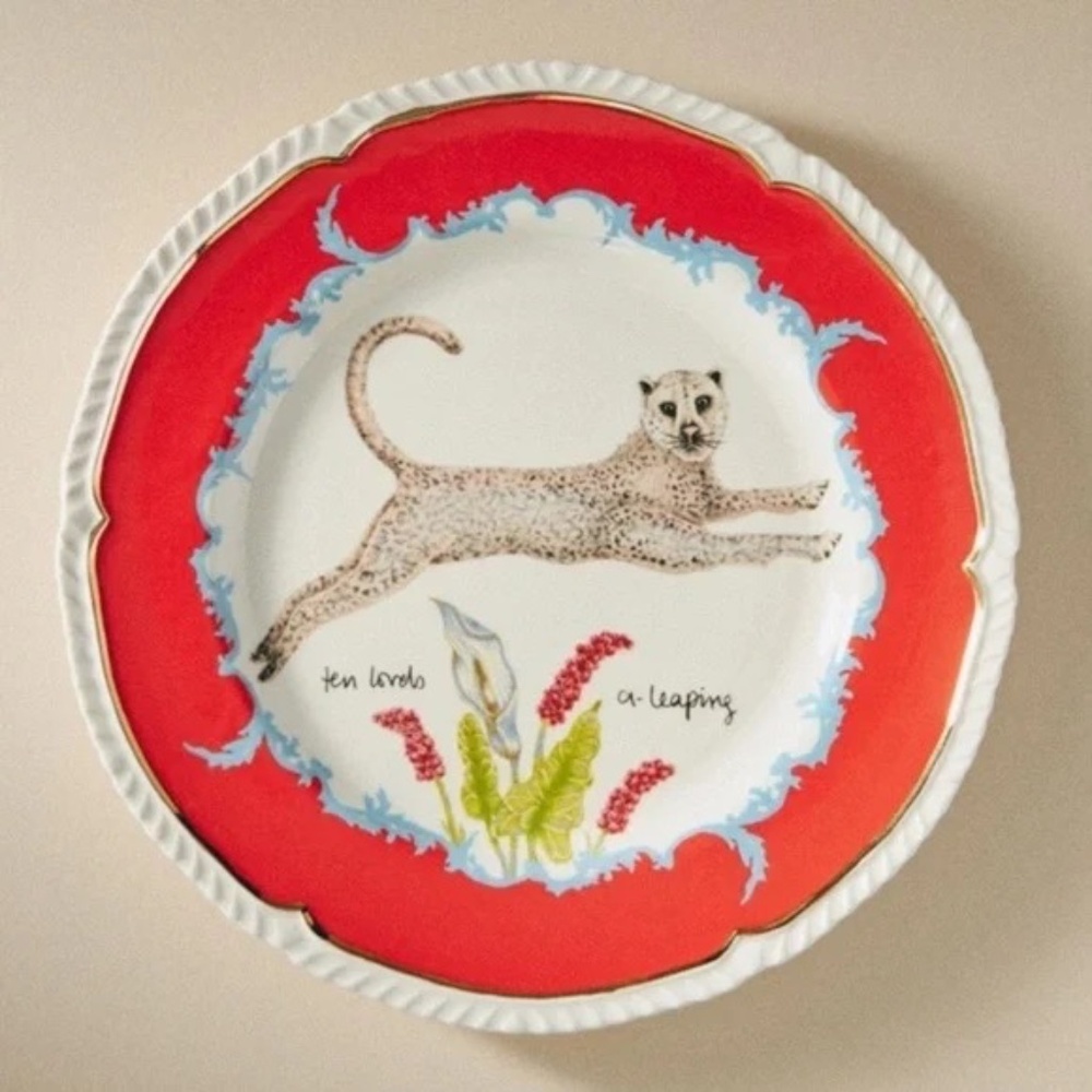 NWT Anthropologie Lou Rota 12 Days Christmas Lords Leaping Dessert Plate